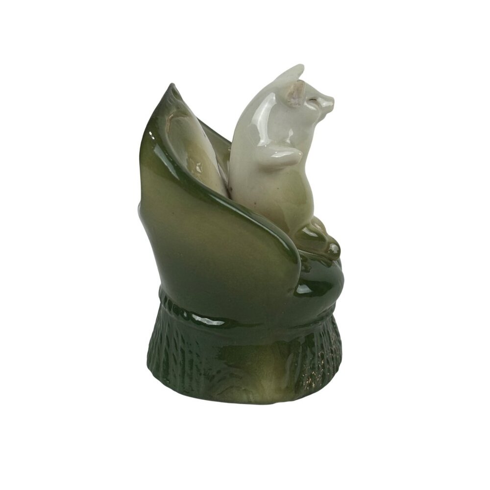 Vintage Porcelain Pig On Chair Toothpick Holder Tiny Green Vase - Picture 6 of 10